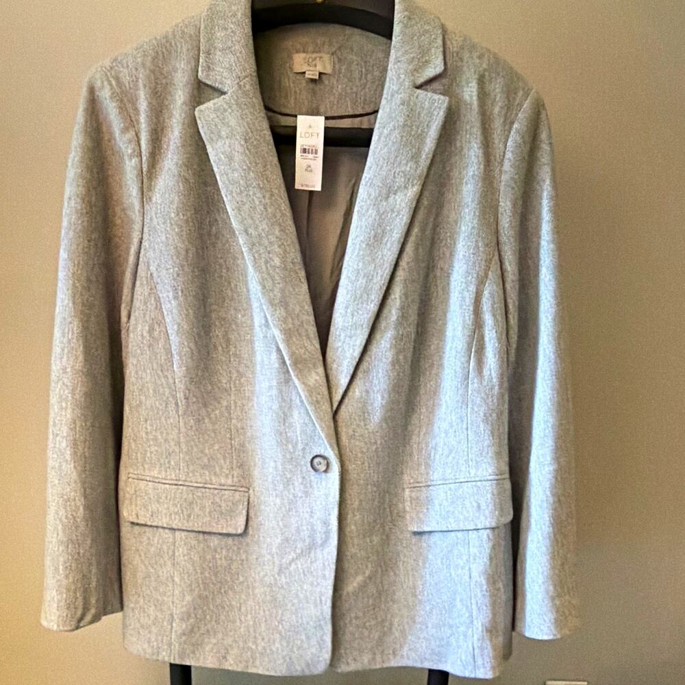 LOFT Plus Gray Herringbone Blazer Jacket Women’s 26 Button Front Lined Pockets
